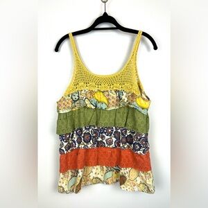 Lulumari Y2K Tiered Crochet Tank Top Size Medium Boho Floral Festival Cotton